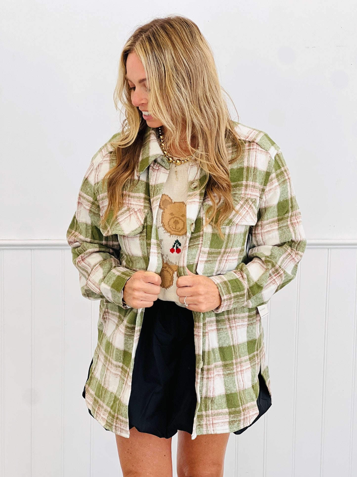 Brush Plaid Flannel Shacket (Reg)-2 Colors