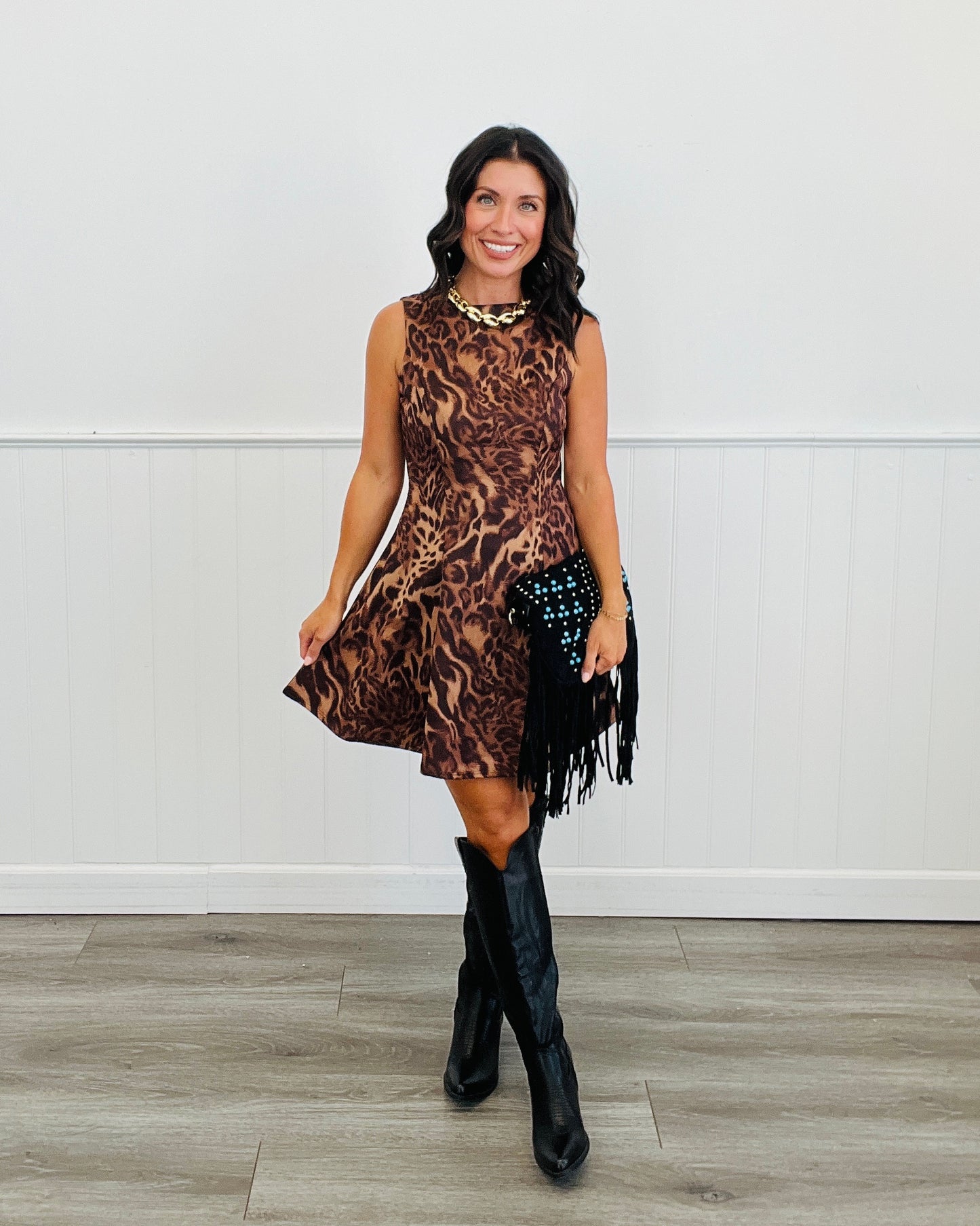 Brown Leopard Mini Skater Skirt Dress (Reg.)
