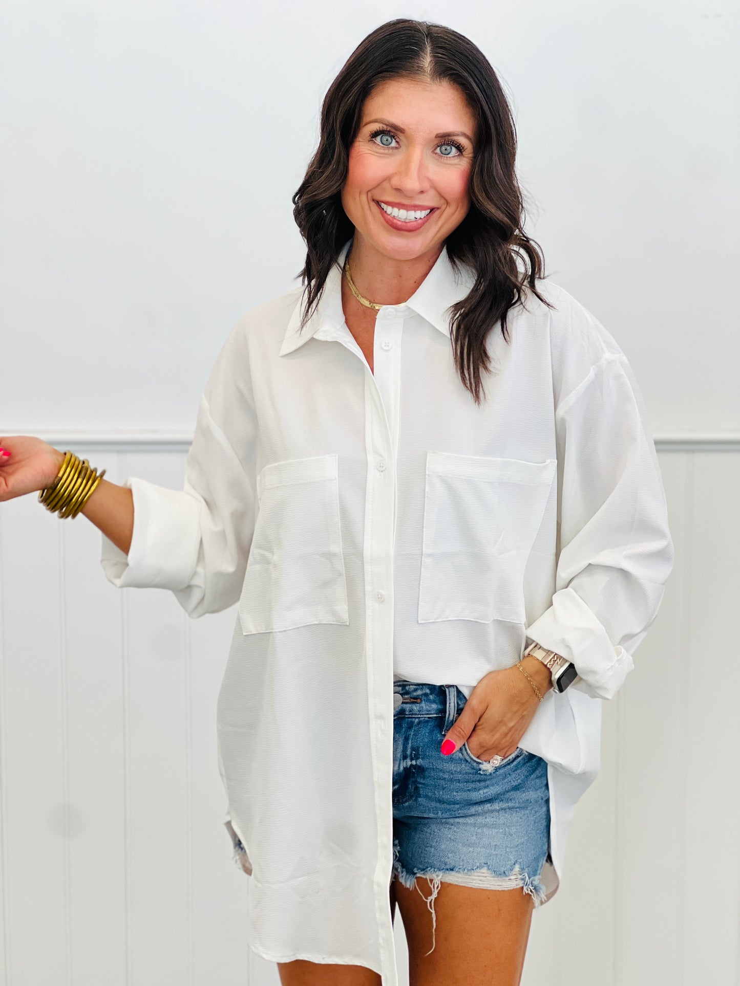 Long Sleeve Woven Oversized Shirt (Reg.)- 3 Colors