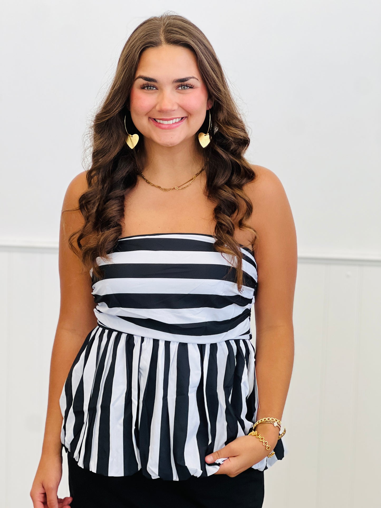 Striped Bubble Hem Babydoll Tube Top (Reg & Plus)-2 Colors