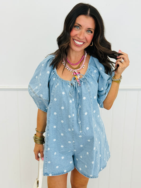 Light Denim Polka Dot Romper (Reg.)