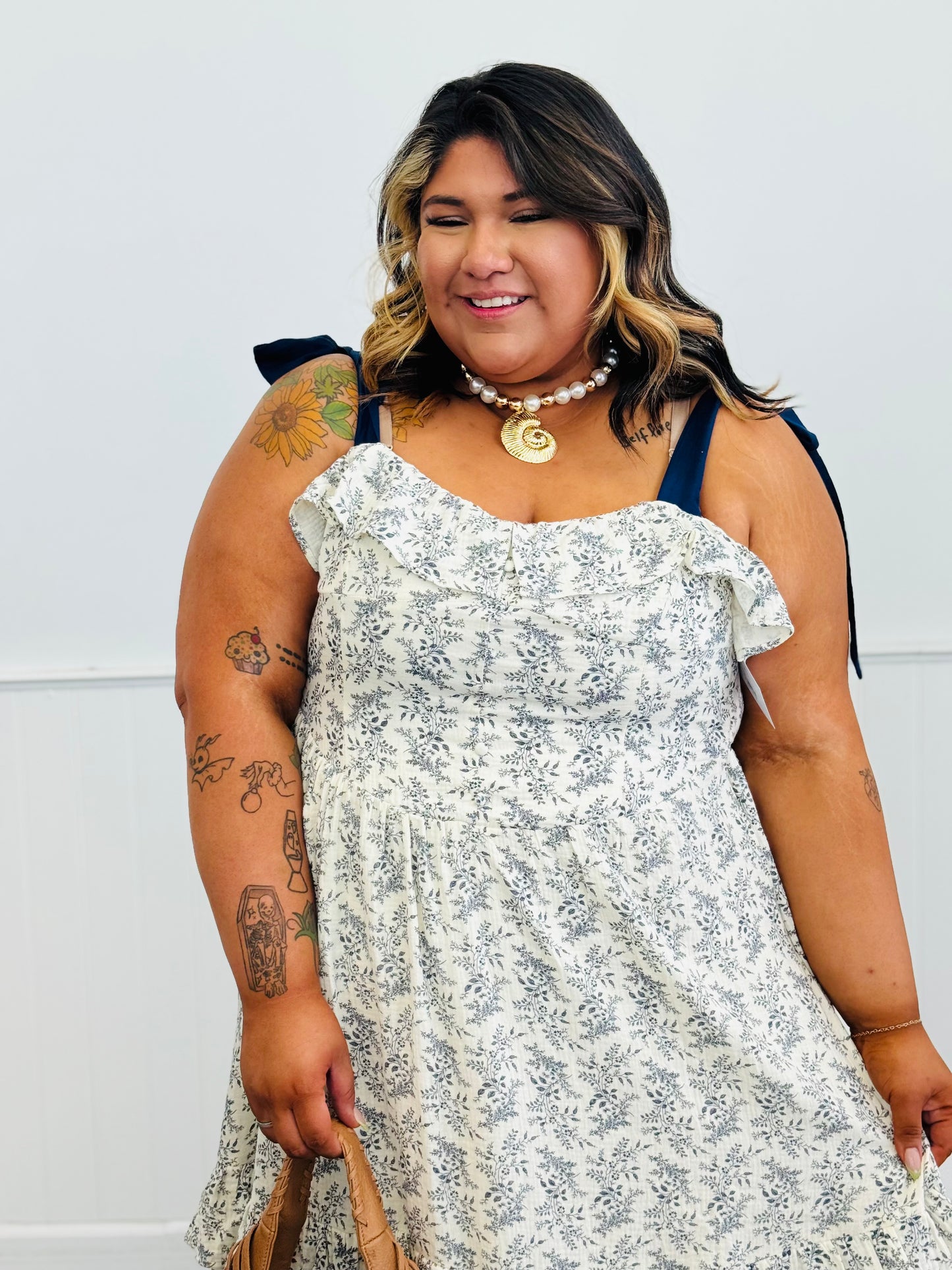 Ruffled Indigo Print Maxi Dress (Reg & Plus)