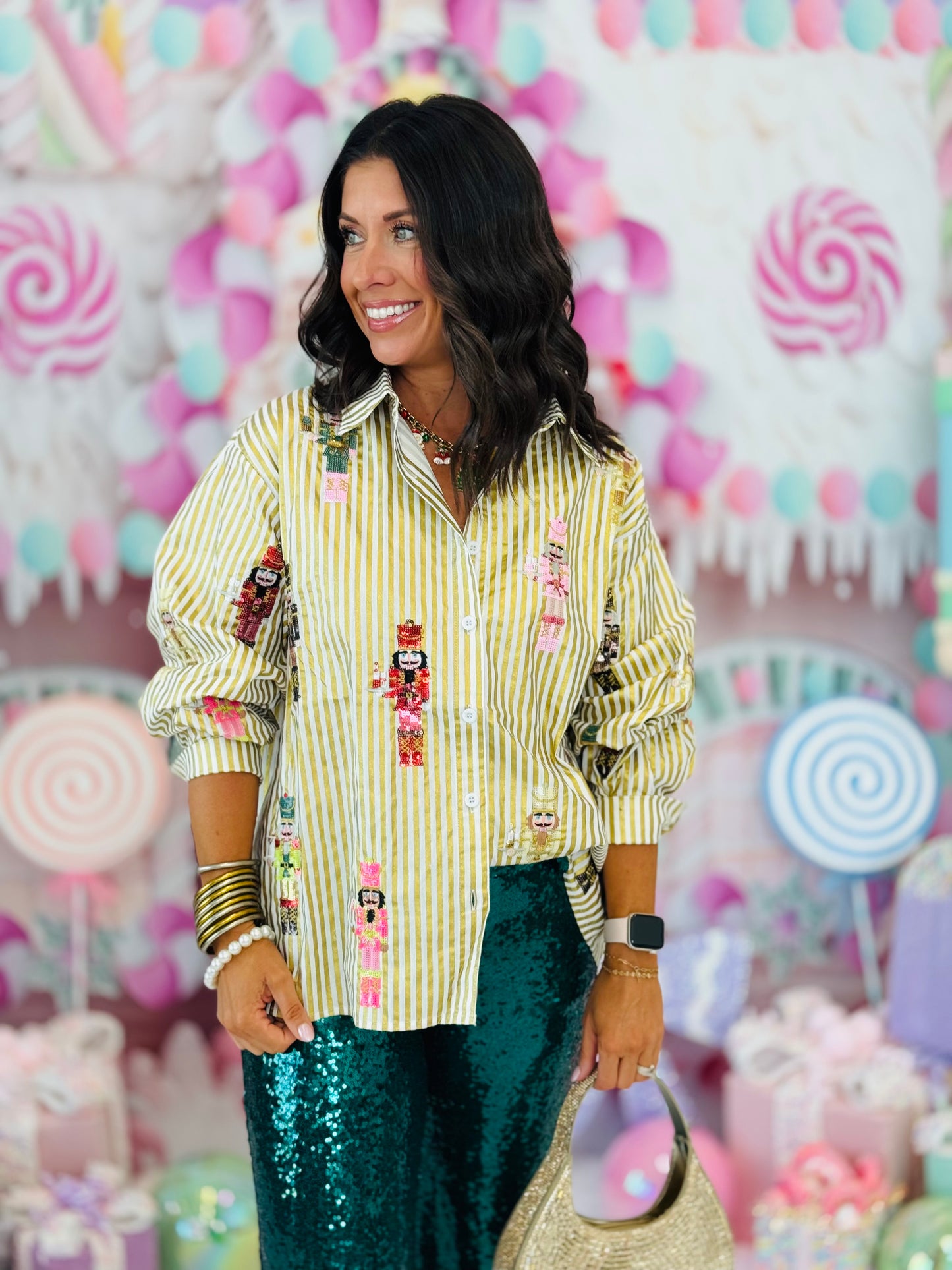 Queen Of Sparkles Gold Metallic Serving Nutcracker Top (Reg. & Plus)