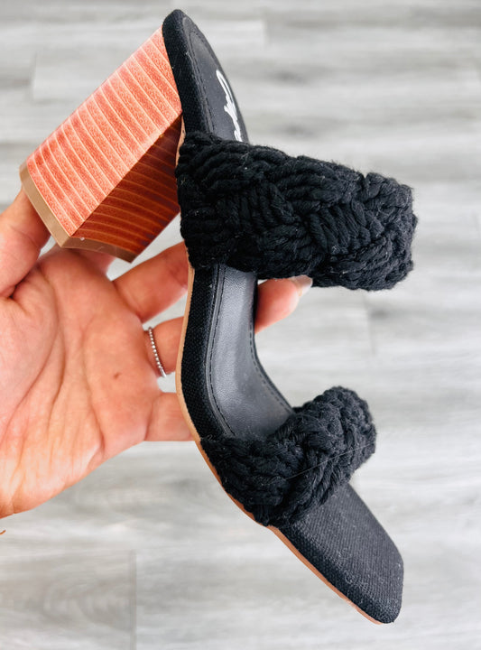 Black Double Braided Block Heels