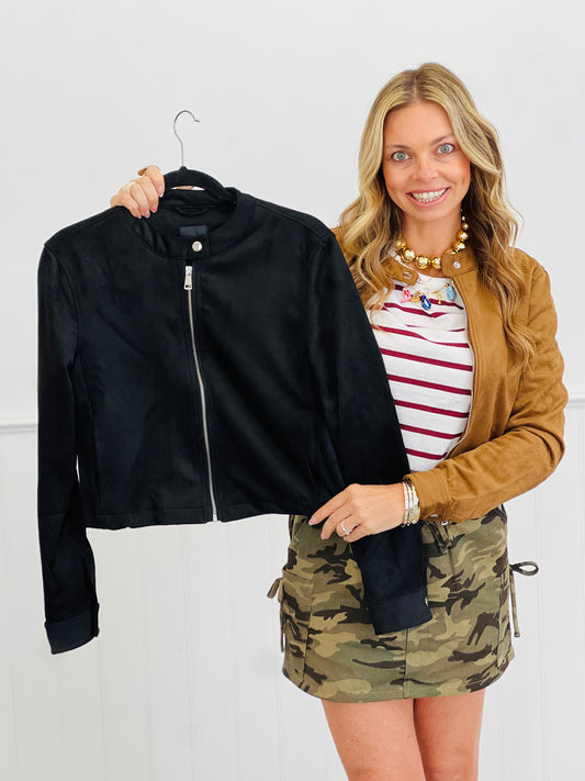 Suede Zip Up Jacket (Reg.)- 2 Colors