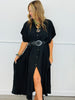 Black Oversized Button Down Maxi Dress (One Size)