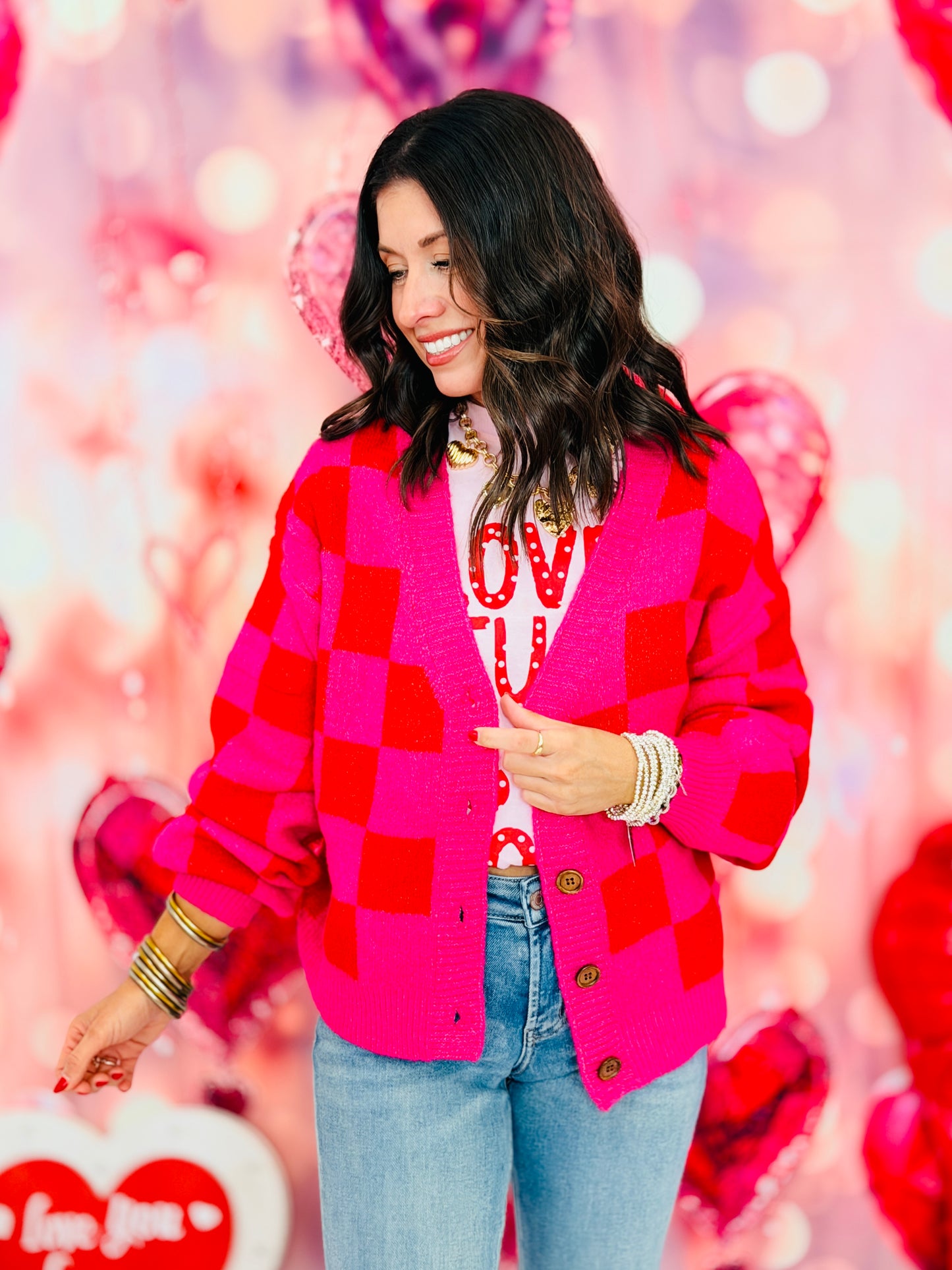 Bold Check Sweater Cardigan (Reg.)-2 Colors