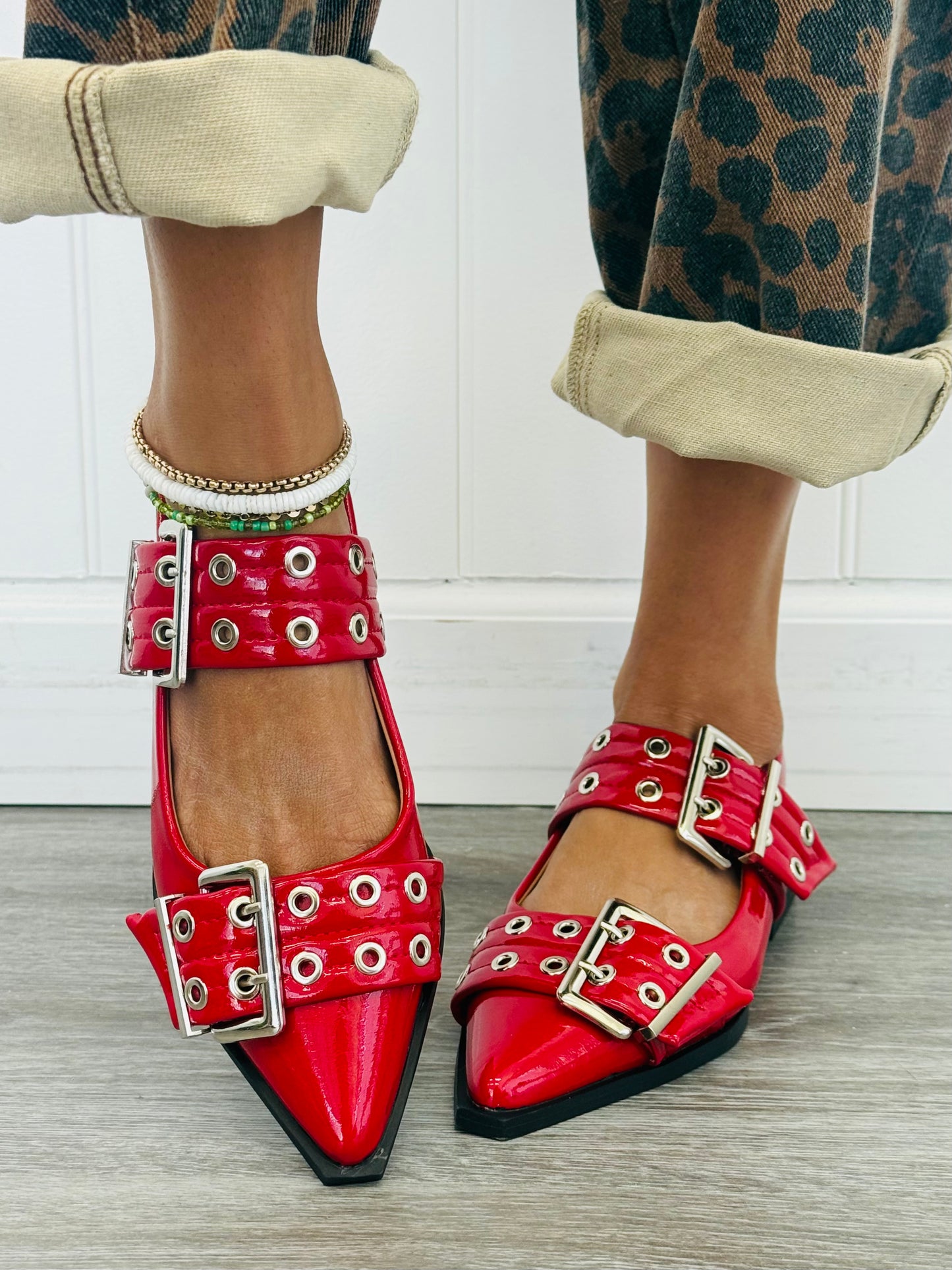 Red Buckle It Up Slingback Flats