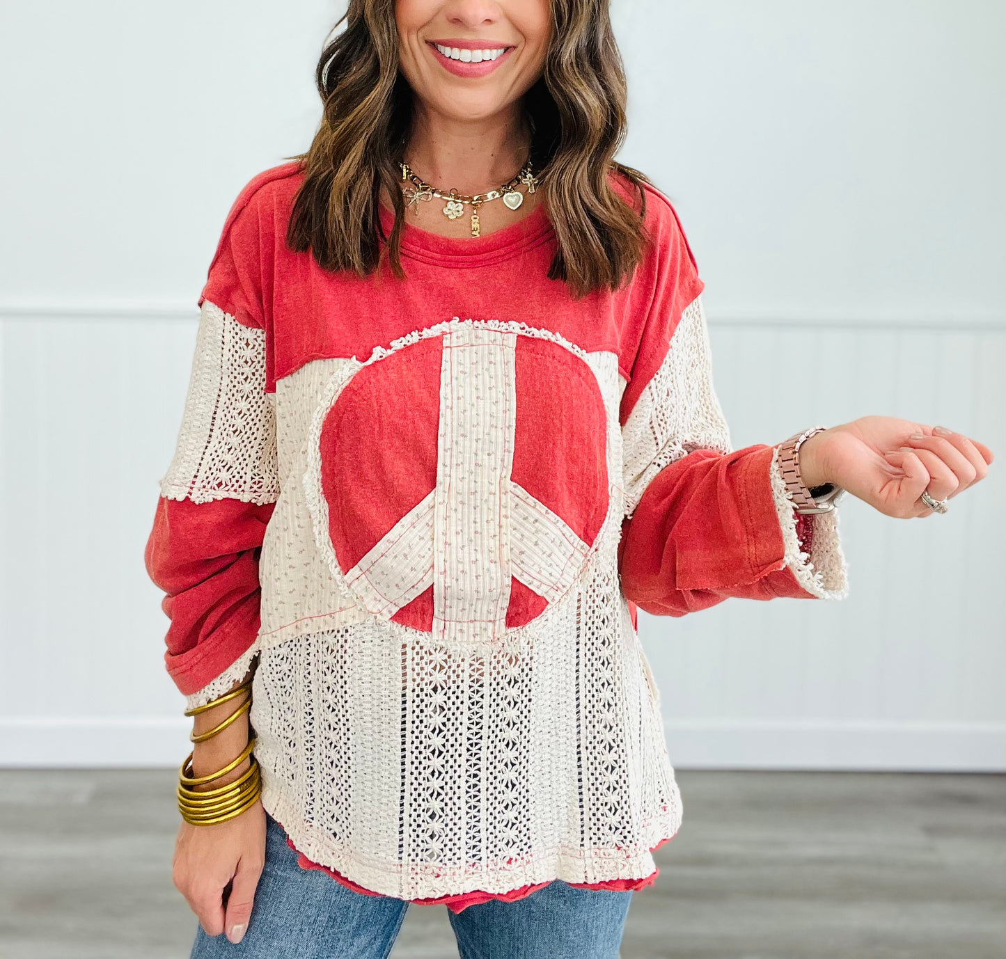 POL Red Peace Patch Long Sleeve Top (Reg.)