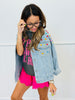 Light Denim Studded Jewels Button Up Jacket (Reg & Plus)