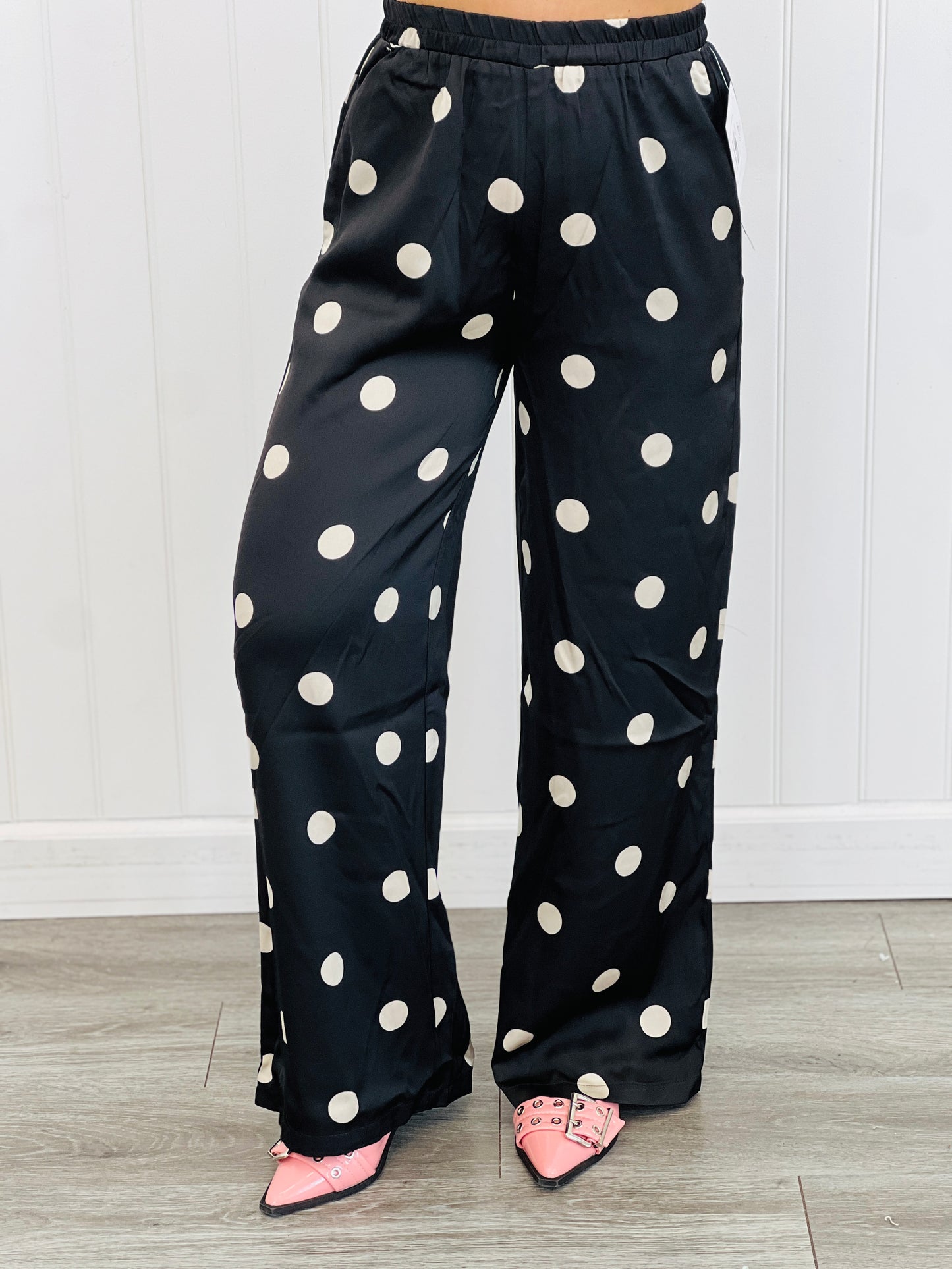 Black/White Polka Dot Wide Leg Pants (Reg & Plus)