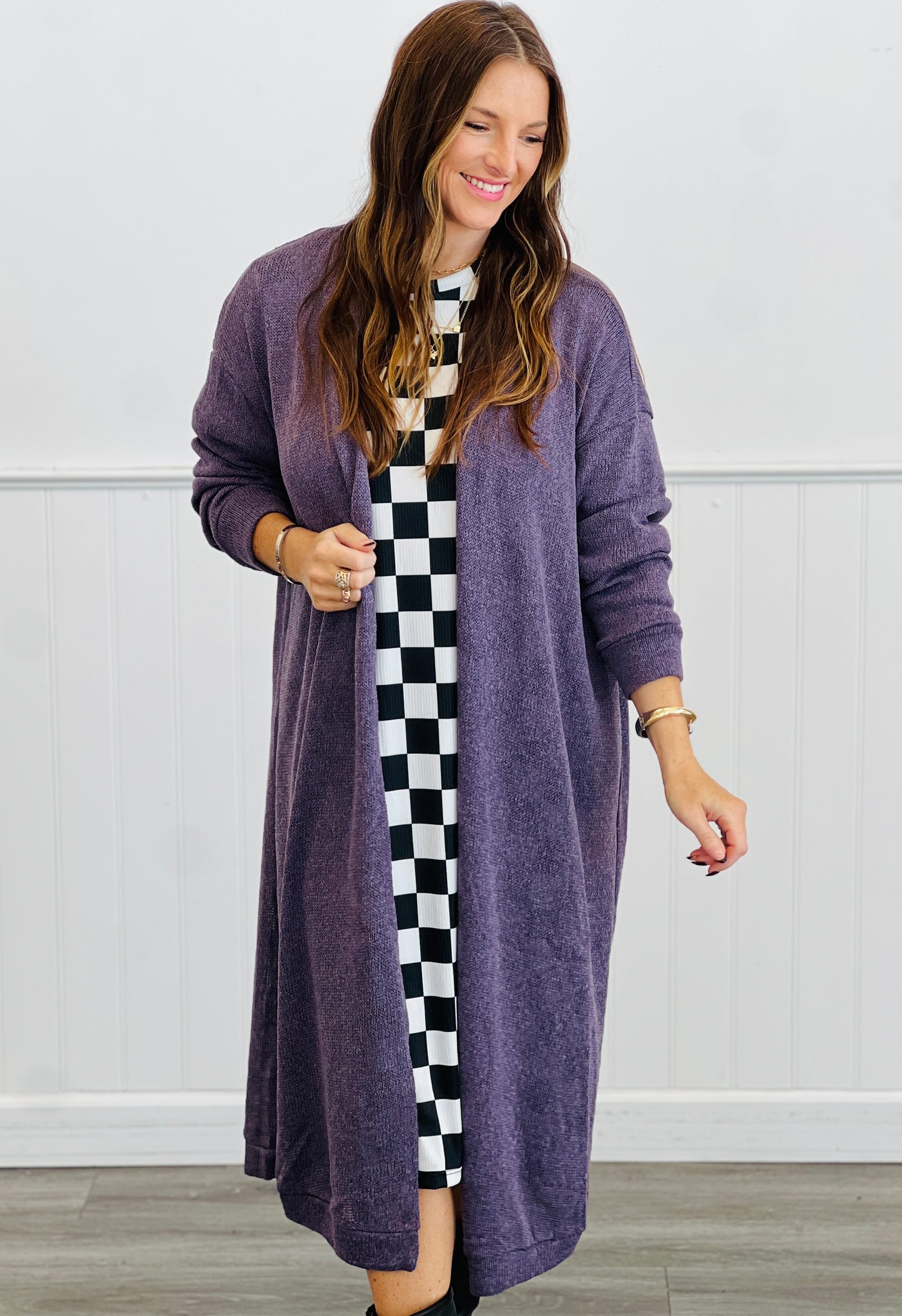 Black/White Checkered Midi Dress (Reg. and Plus)