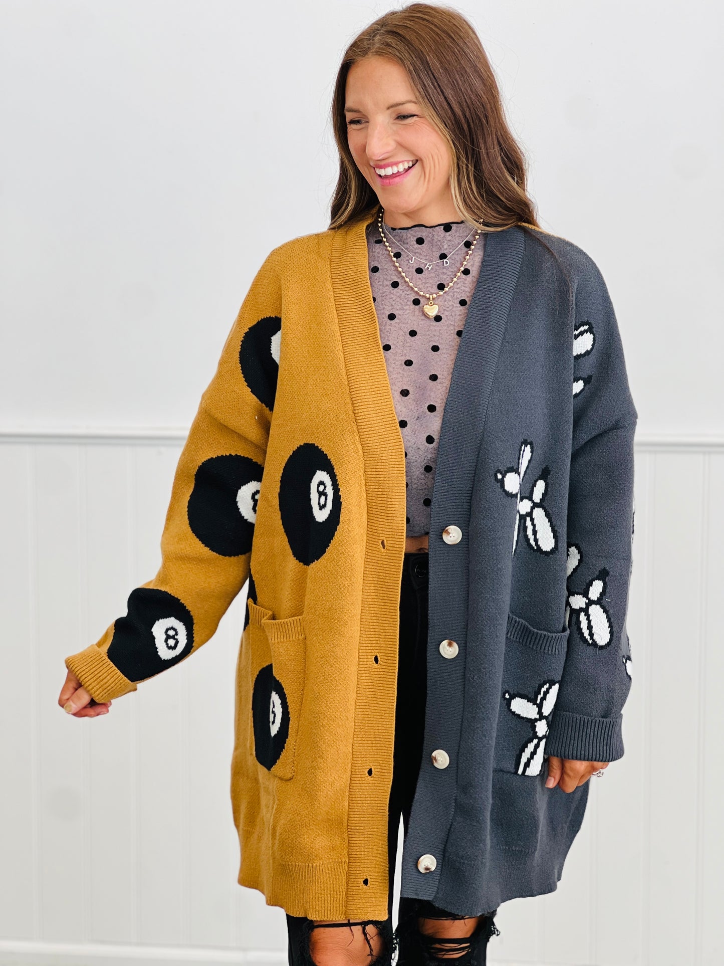 Mocha/Charcoal Balloon Dog Cardigan (Reg & Plus)