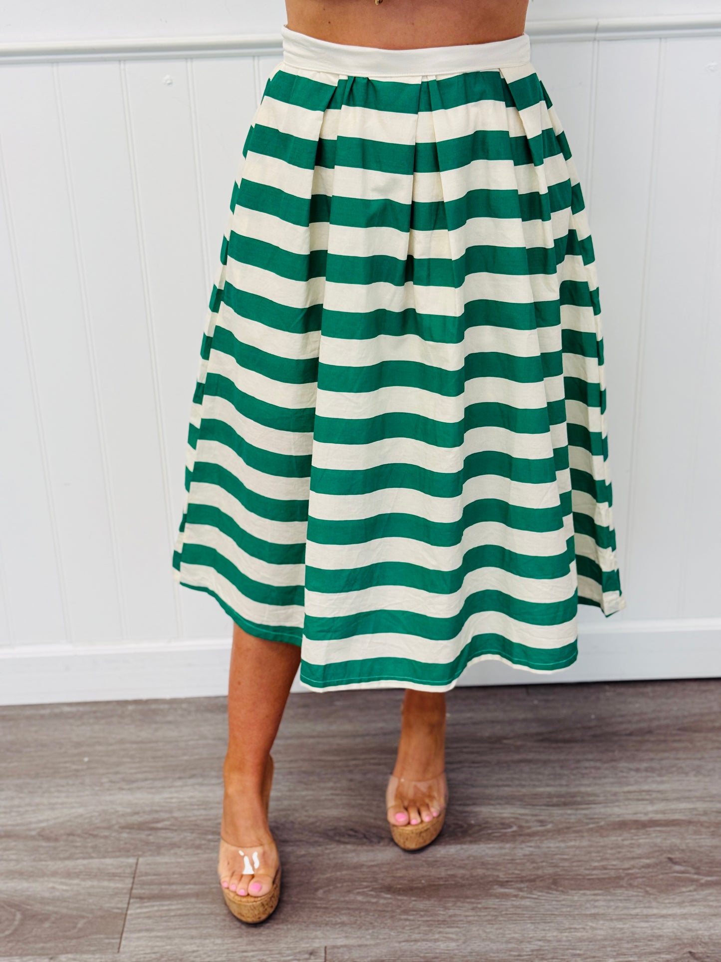 Green Striped Crop Top & Skirt Set (Reg. and Plus)