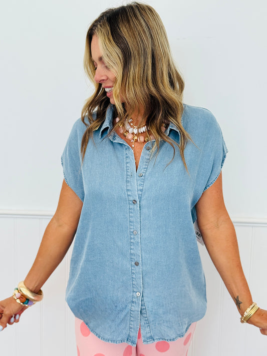 Lt. Blue Button Down Top (Reg.)