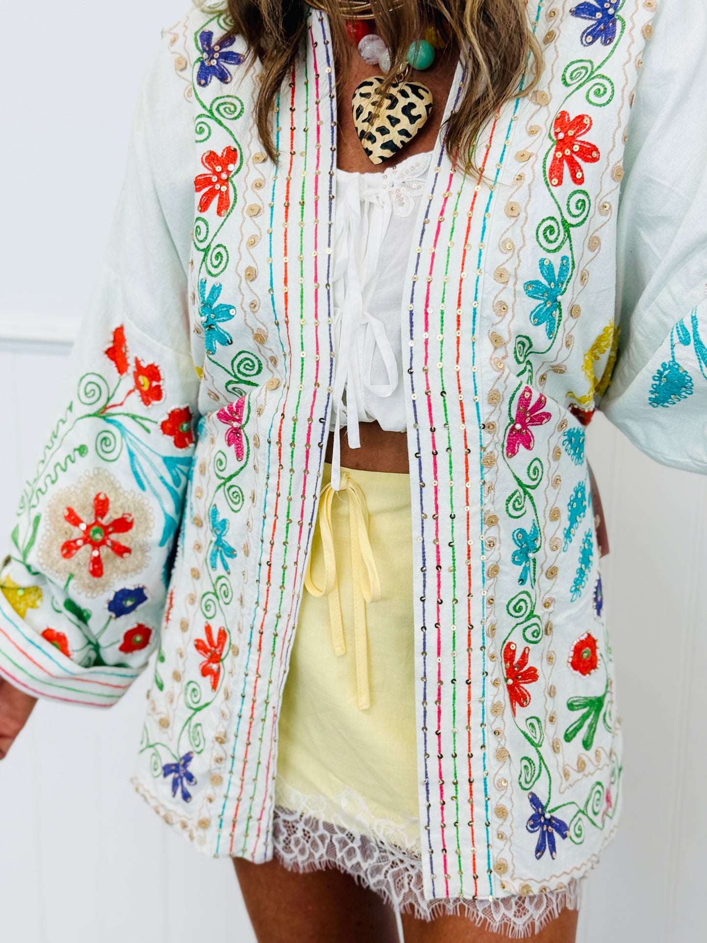 POL Natural Multi Embroidered Belted Cardigan (Reg.)