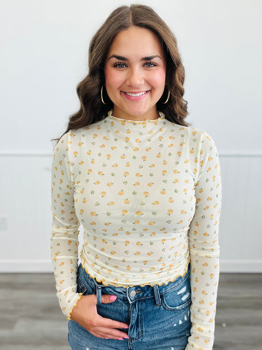 Fruity Mesh Long Sleeve Top (Reg. and Plus)