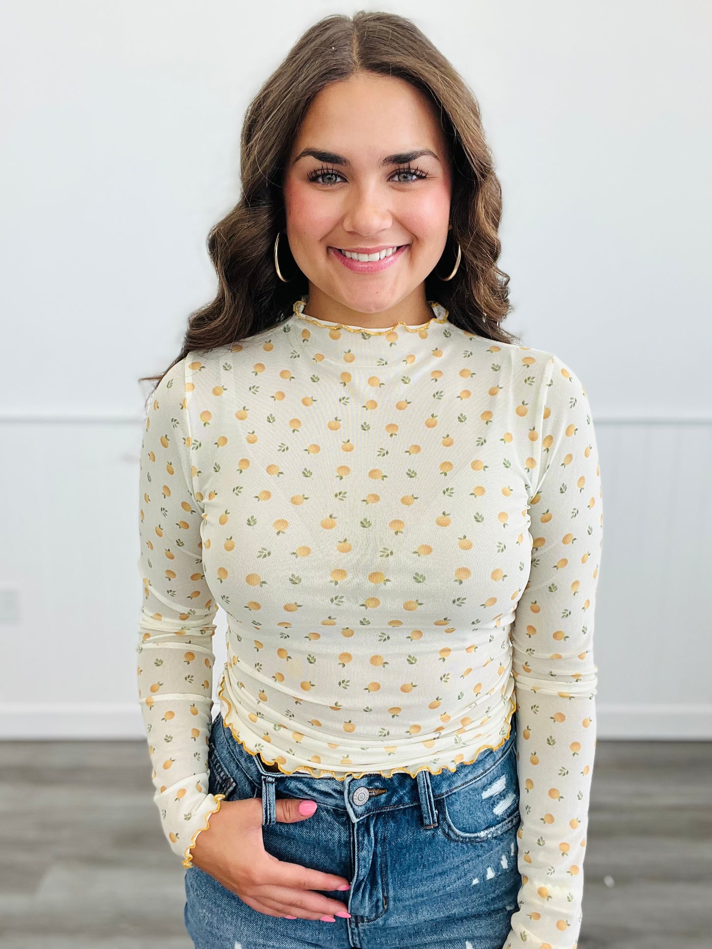 Fruity Mesh Long Sleeve Top (Reg. and Plus)