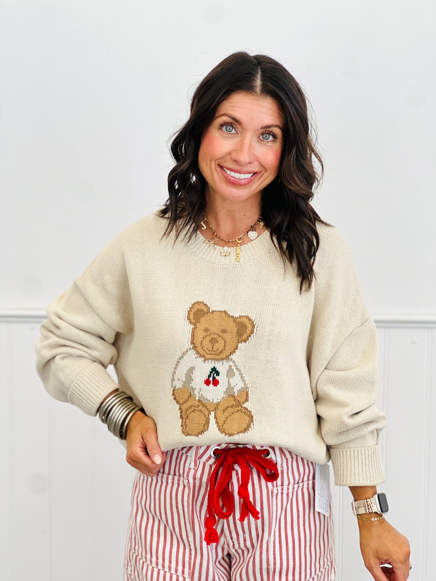 Teddy Bear Cherry Sweater (Reg)-2 Colors