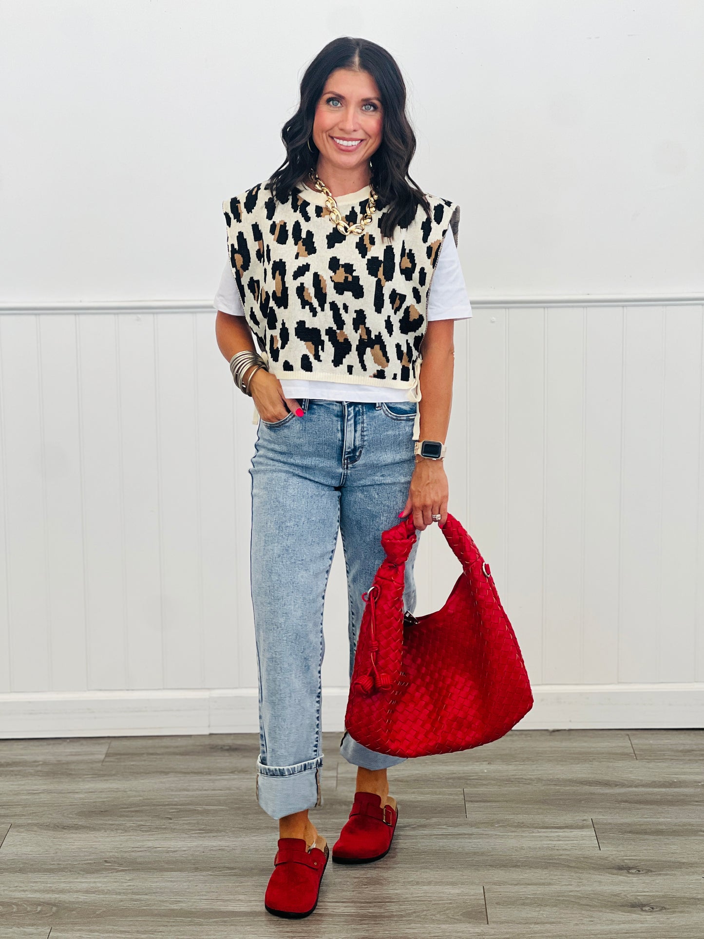 Leopard Twofer Sweater Vest Top (Reg & Plus)
