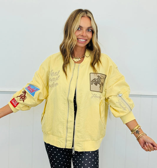 Butter Yellow West Coast Rodeo Embroidered Bomber Jacket (Reg & Plus)