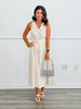 Cream Belted Sleeveless Midi Dress (Reg. & Plus)
