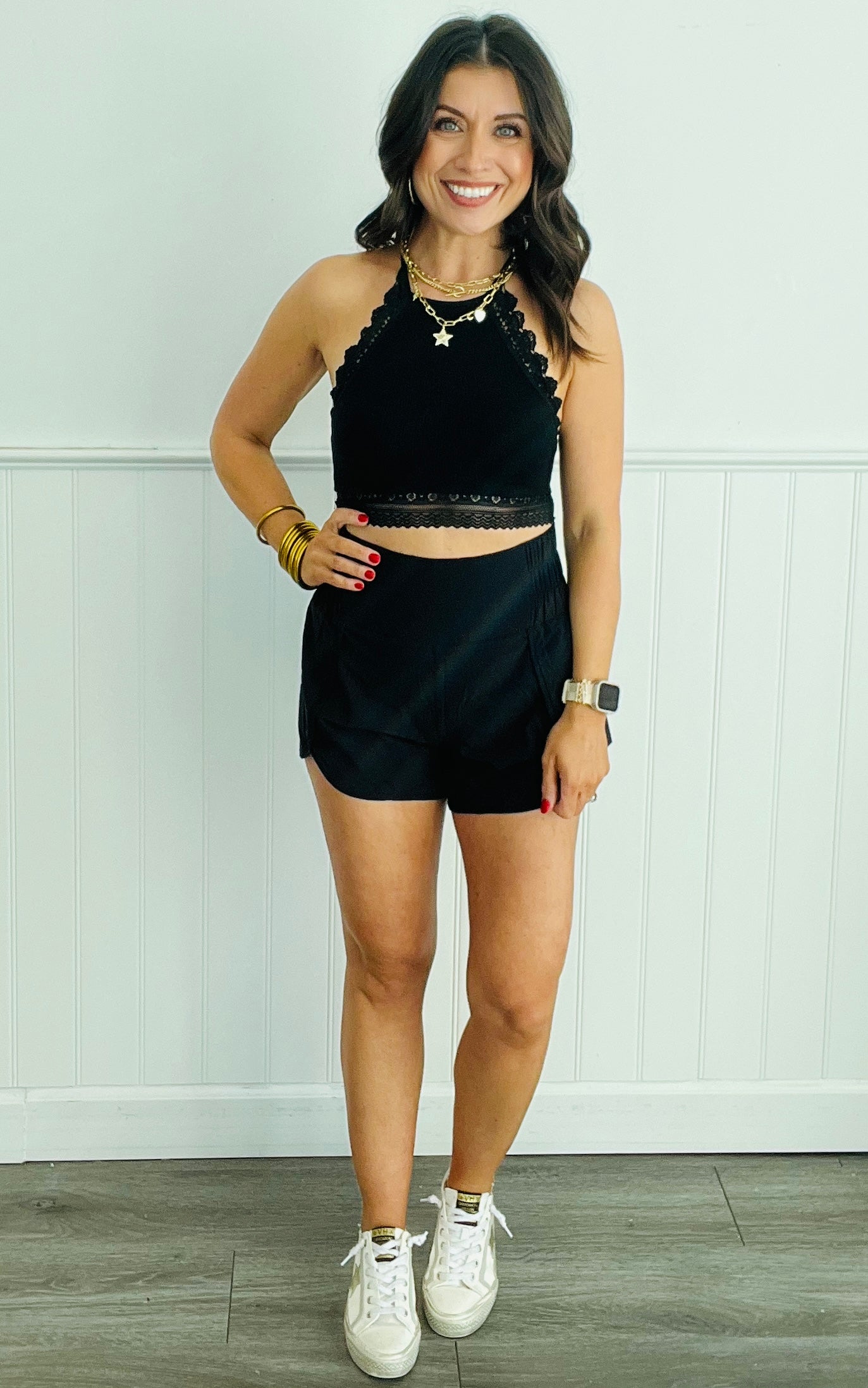 Black Highwaist Athleisure Split Shorts (Reg)