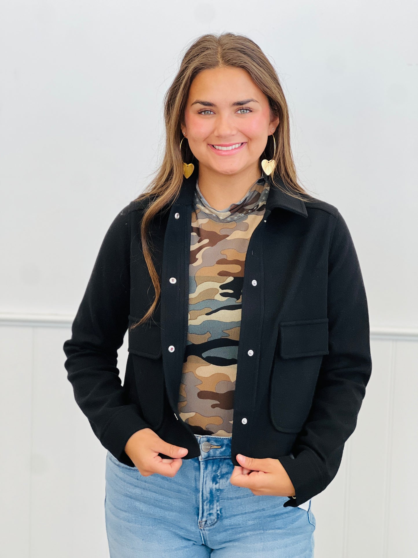 Essential Felt Snap Up Jacket (Reg & Plus)-3 Colors