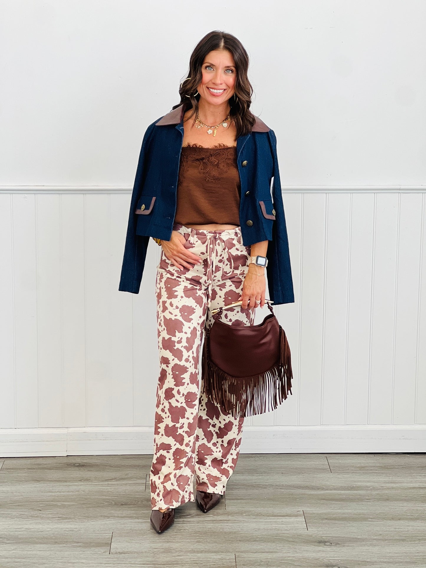 Cream Abstract Animal Print Waist Tie Pants (Reg.)