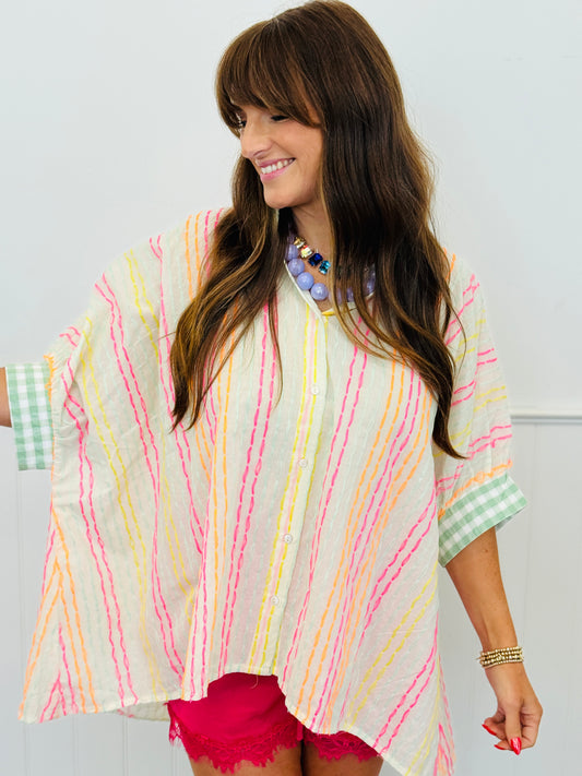 POL Ivory Multi Stripe Puff Sleeve Shirt (Reg.)