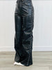 Black Vegan Leather Pearl Detailed Wide Leg Pants (Reg.)