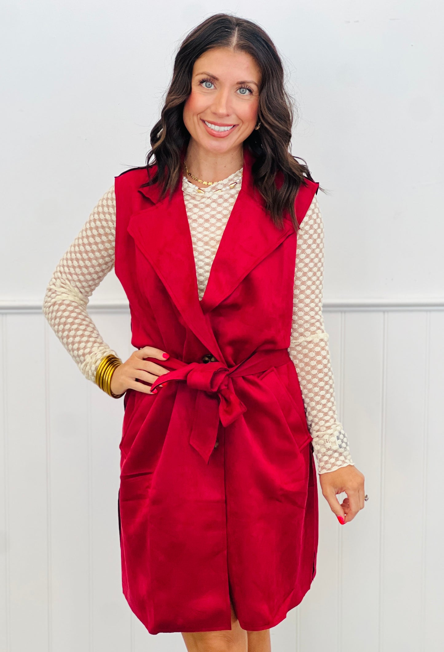 Faux Suede Longline Belted Vest (Reg & Plus)-3 Colors