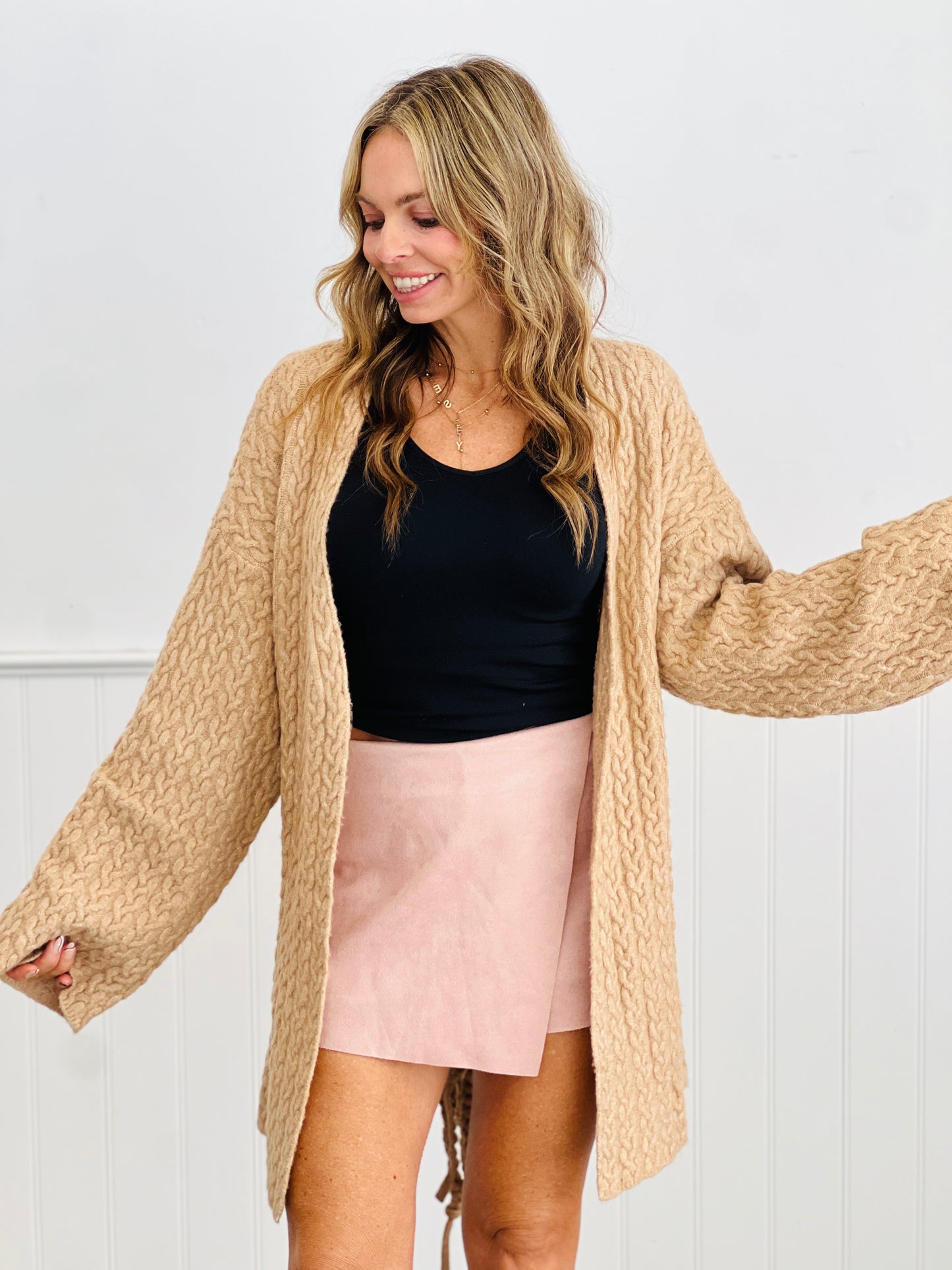 POL Latte Textured Wrap Sweater Cardigan (Reg.)