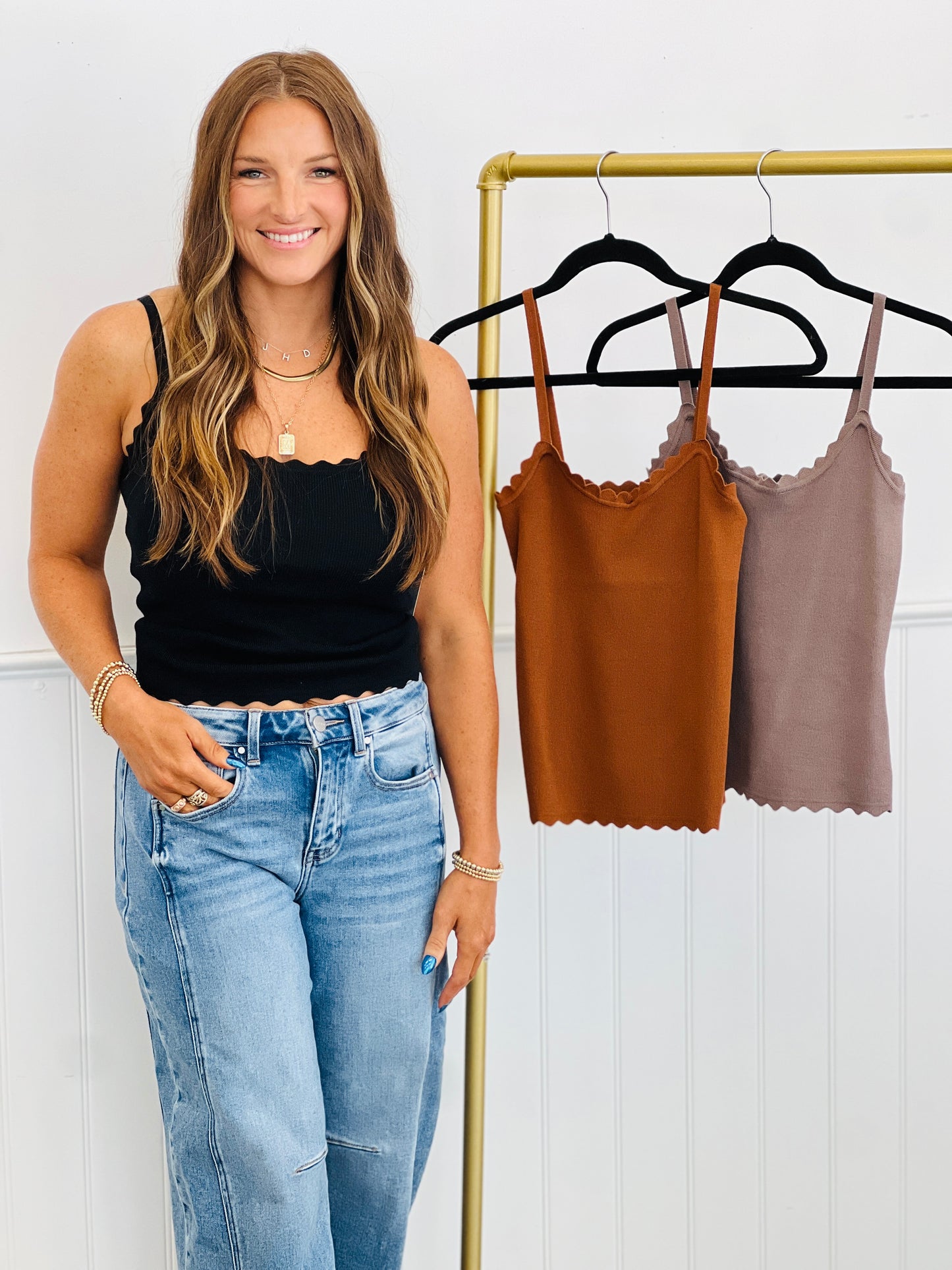 Scalloped Cami Top (Reg)-3 Colors