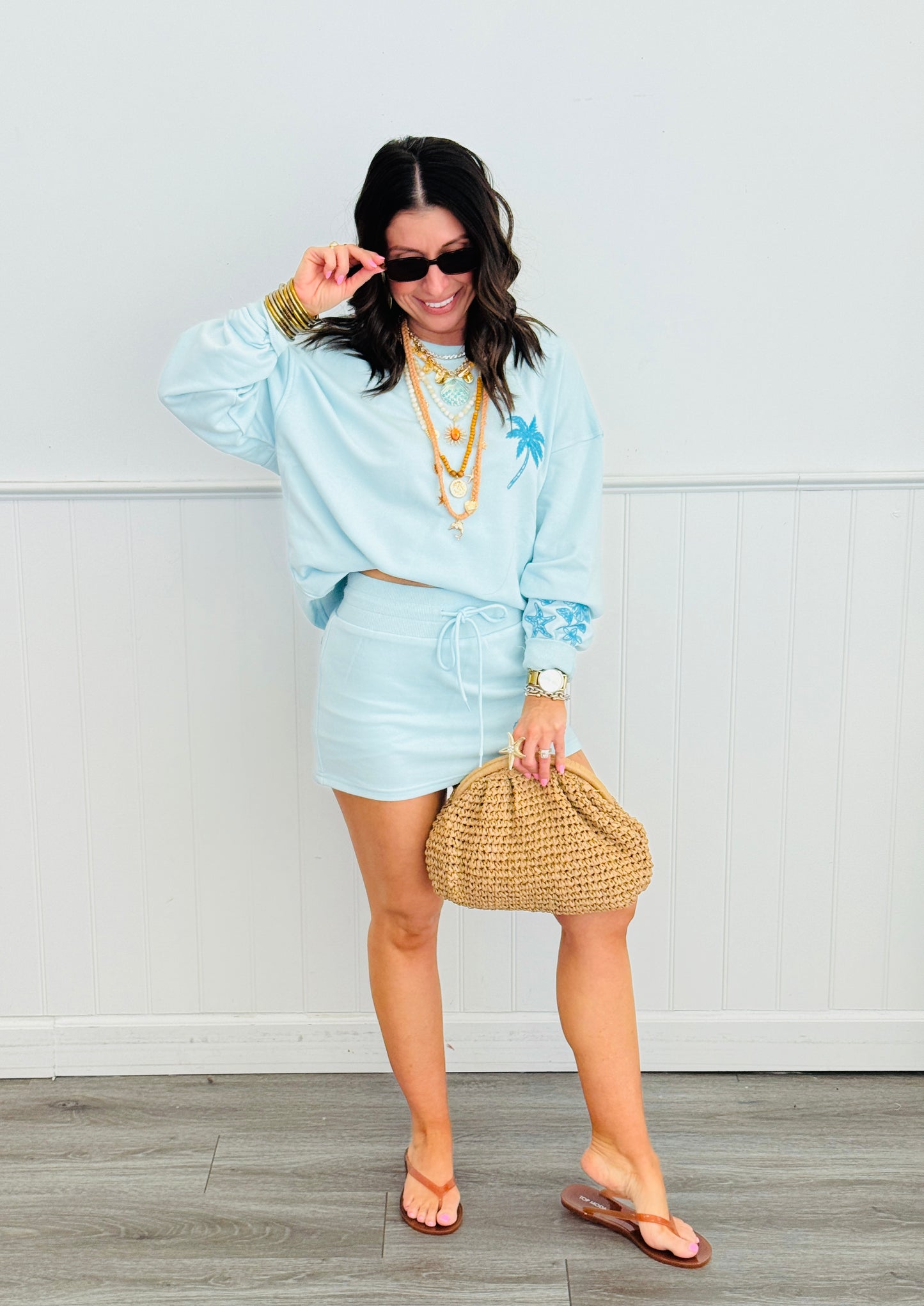 Pale Blue Coastal Embroidered Sweatshirt (Reg.)