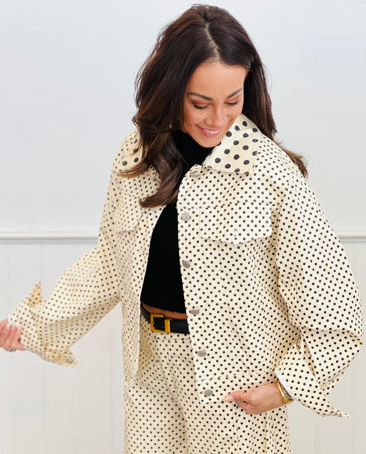 Beige Polka Dot Button Up Shacket (Reg.)
