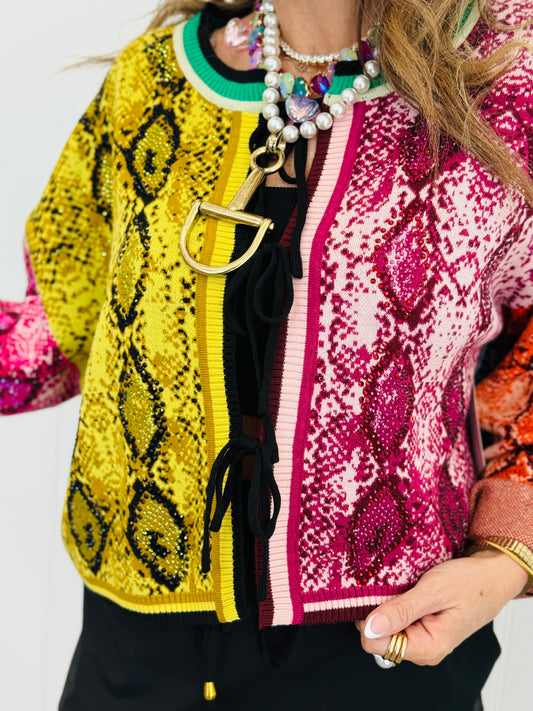 Queen Of Sparkles Multi Snake Print Tie Up Sweater (Reg. and Plus)
