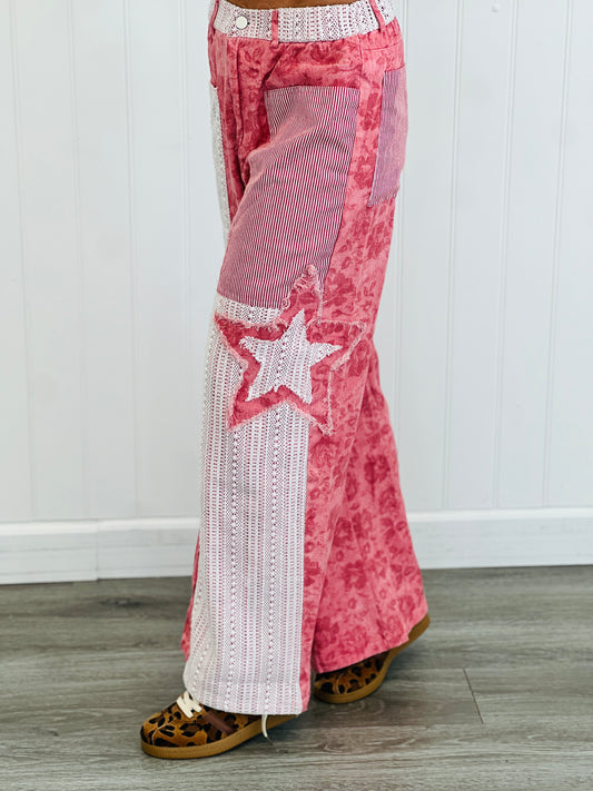 Pink/Red Power Patch Floral Pants (Reg & Plus)