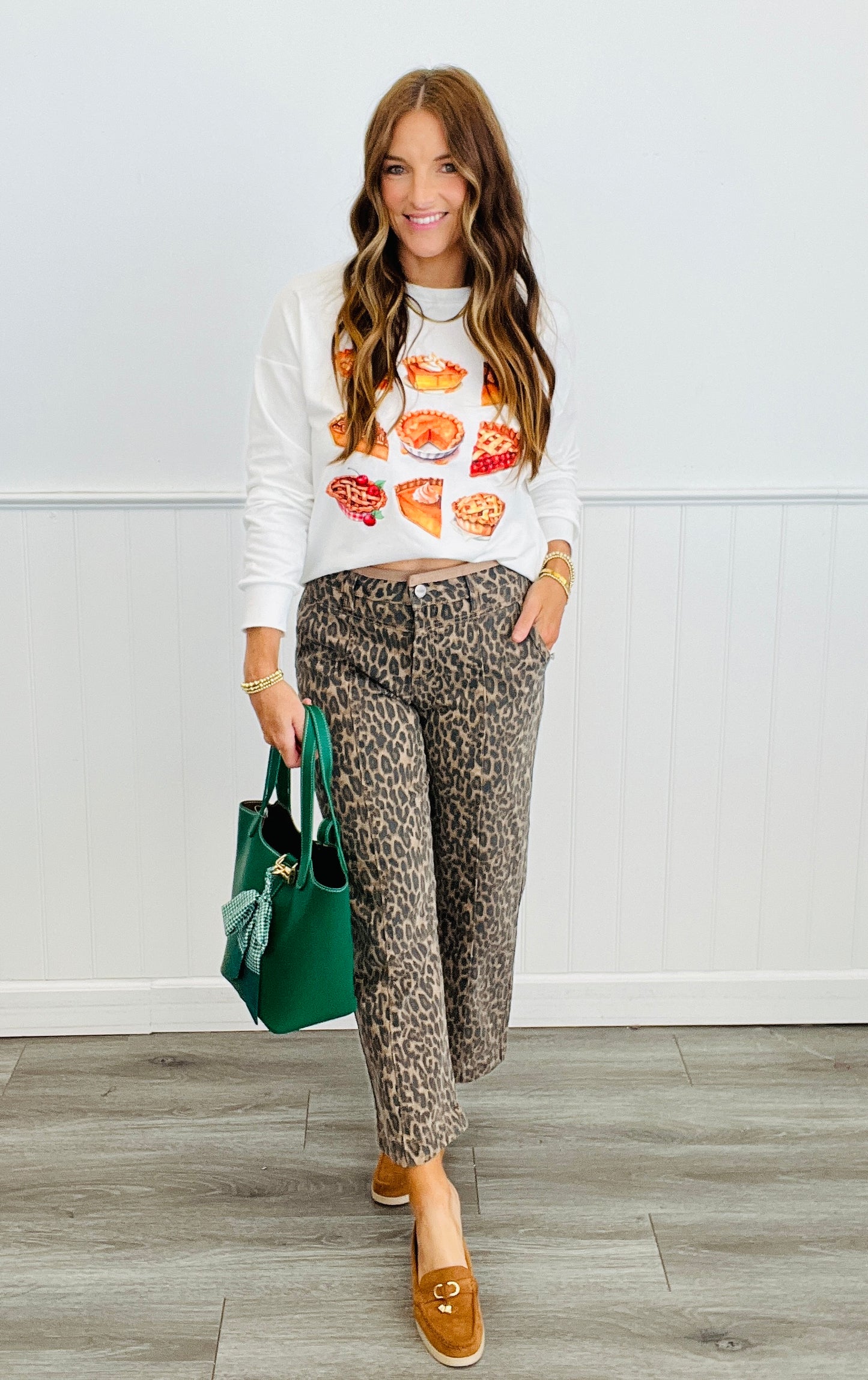 White Variety Pies Long Sleeve Top (Reg. and Plus)