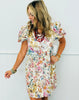 Ecru Floral Puff Sleeve Mini Dress (Reg.)