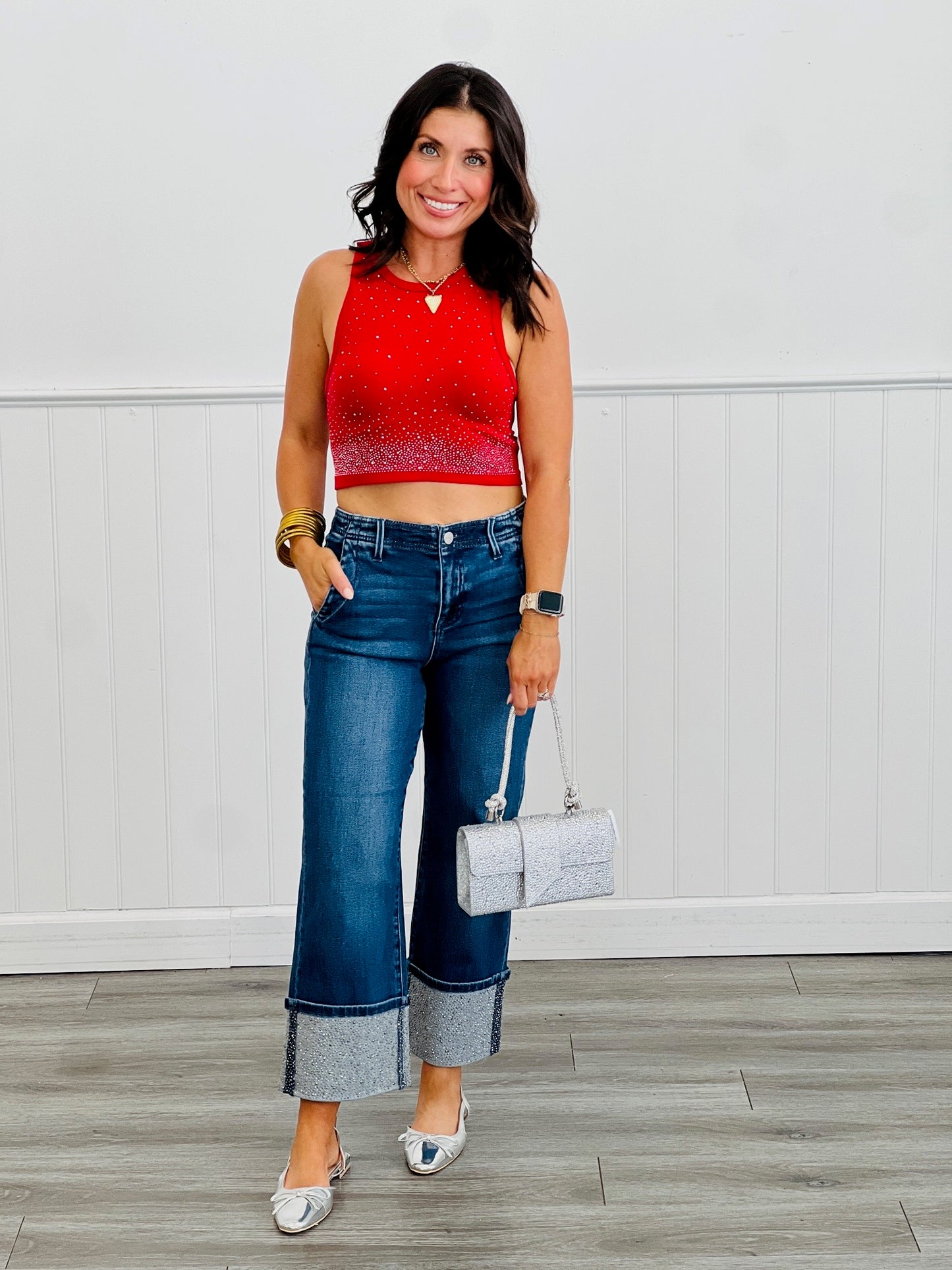 Risen Born To Sparkle Rhinestone Cuff Jeans (Reg & Plus)
