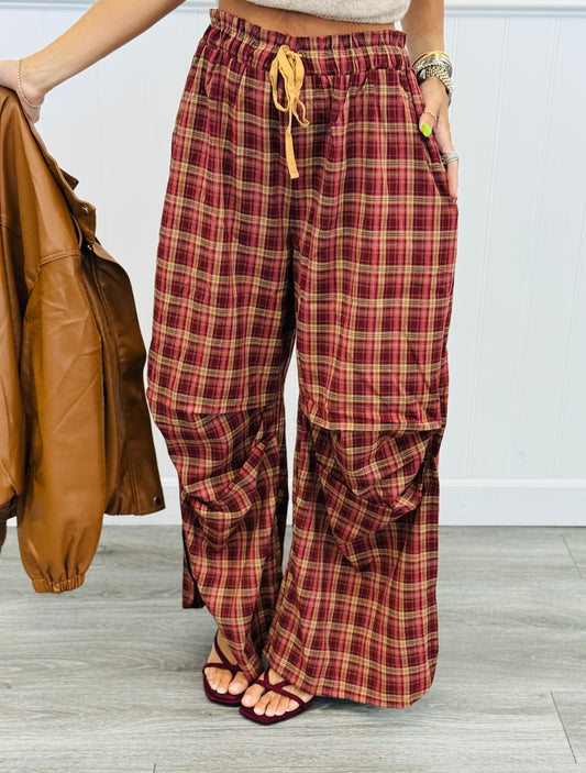 Brick/Gold Plaid Baggy Wide Leg Pants (Reg.)