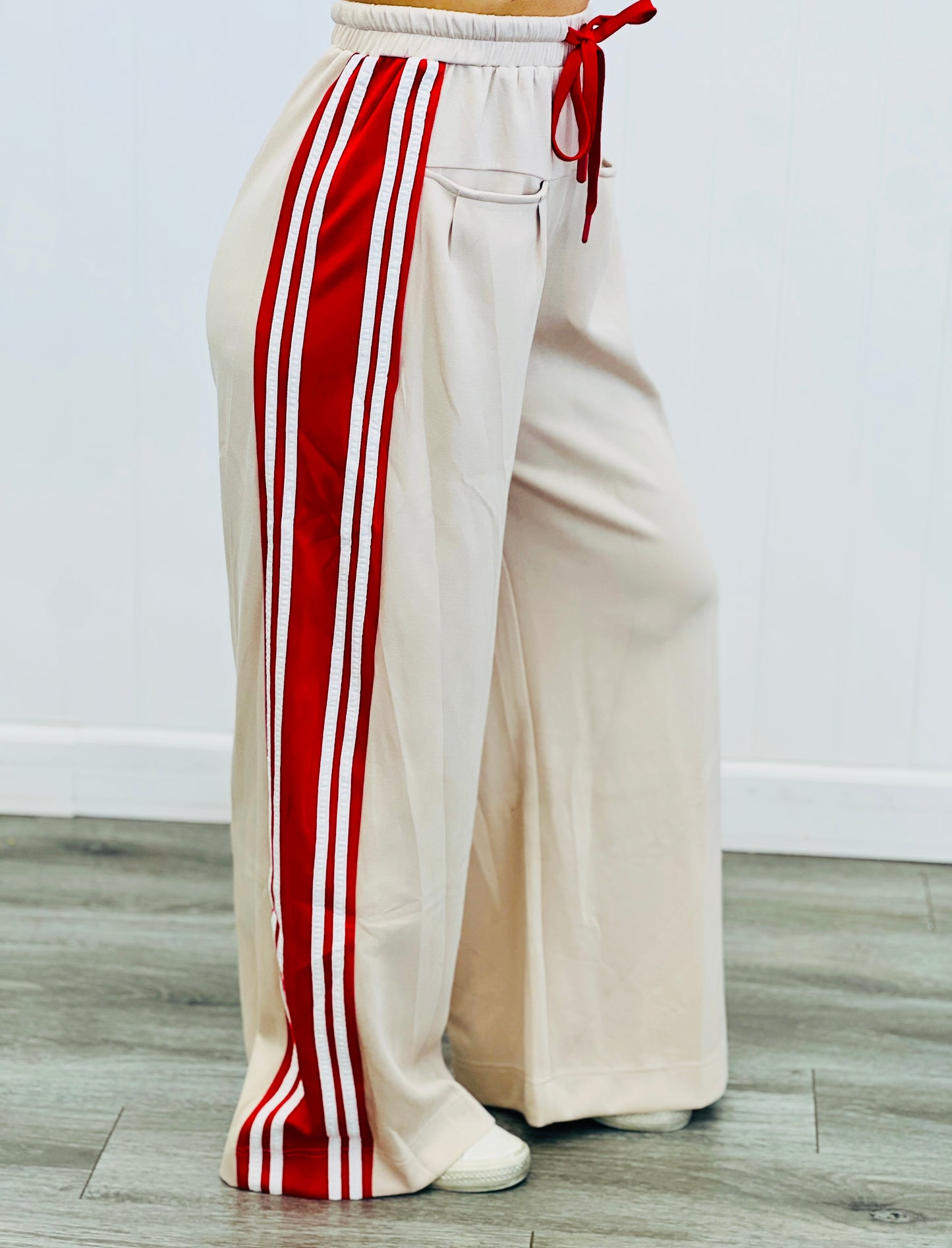 Beige Side Stripe Drawstring Pants (Reg. and Plus)