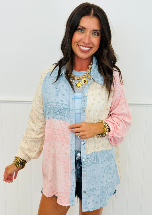 Pastel Bandana Patchwork Blouse (Reg & Plus)