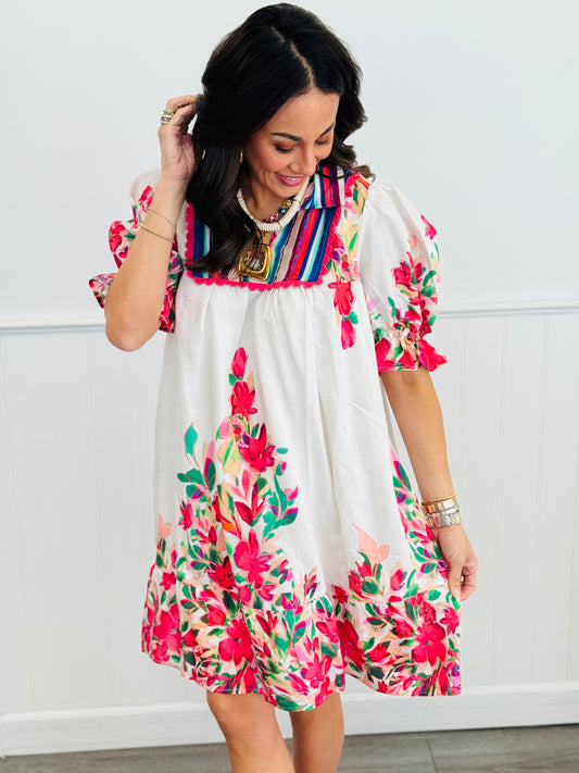 Rose Mix Puff Sleeve Mini Dress (Reg.)