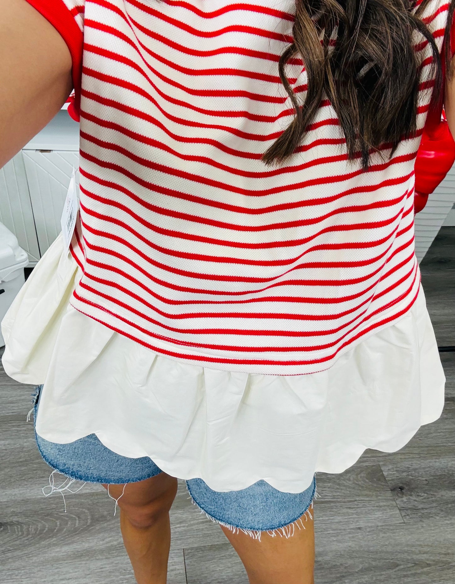 Red Striped Knit Contrast Peplum Top (Reg.)