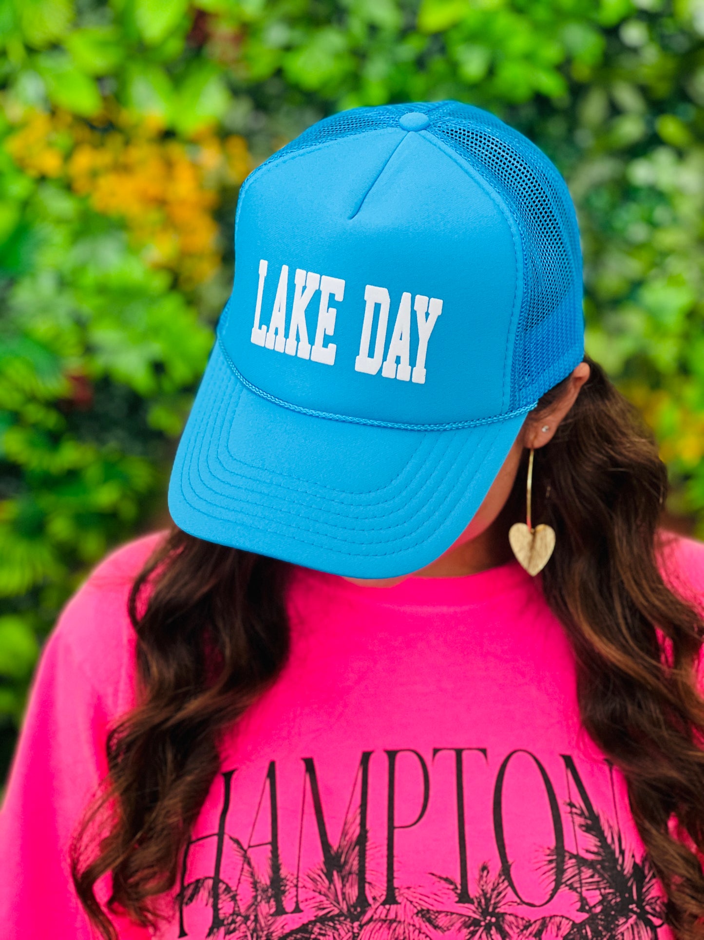 Neon Blue Lake Day Trucker Hat