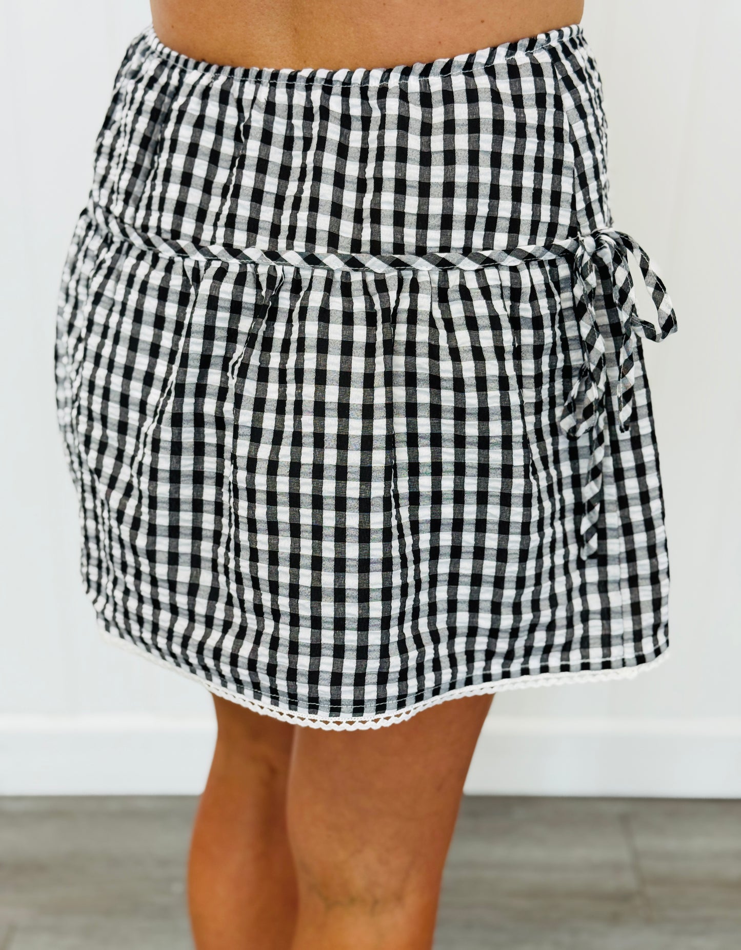 Black Gingham Side Bow Mini Skirt (Reg.)
