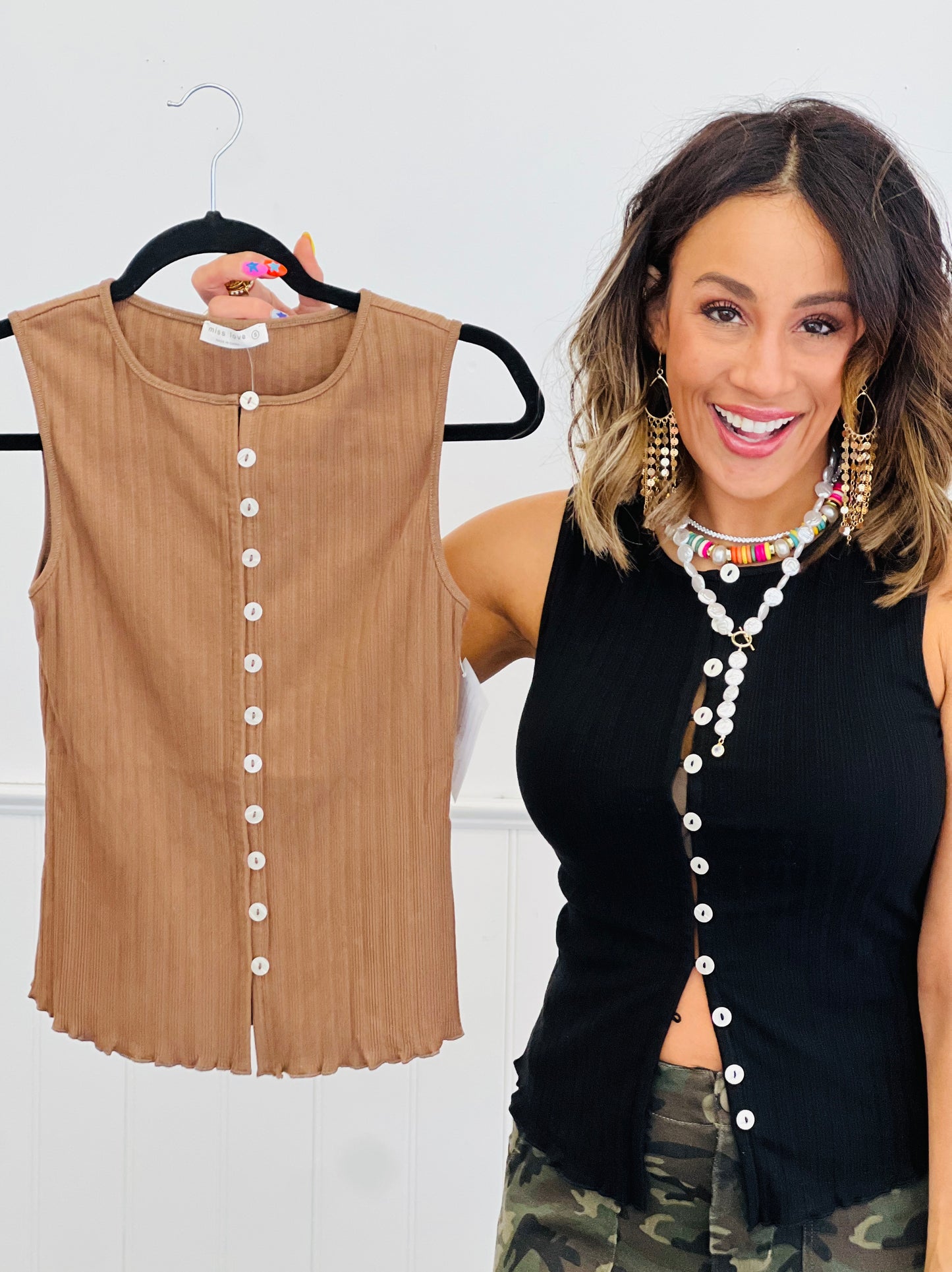 Ribbed Button Down Tank Top (Reg.)-2 Colors