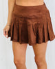 Chocolate Suede Pleated Mini Skirt (Reg.)